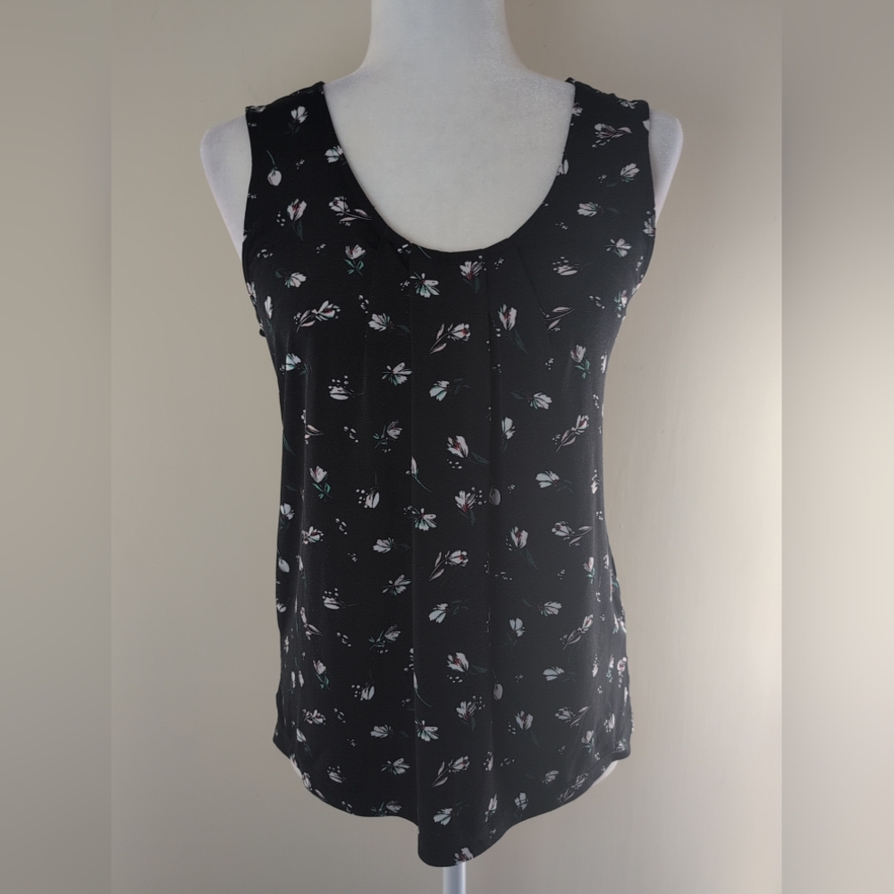Banana Republic Factory Top/Blouse Womens XS Blackā Floral Sleeveless Scoop Neck